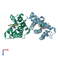 PDB entry 1fsl coloured by chain, top view.