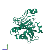 Monomeric assembly 1 of PDB entry 1fsq coloured by chemically distinct molecules, side view.