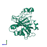 Monomeric assembly 2 of PDB entry 1fsq coloured by chemically distinct molecules, side view.