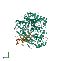 PDB entry 1fss coloured by chain, side view.