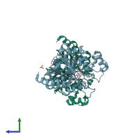 PDB entry 1fsy coloured by chain, side view.