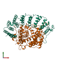 PDB entry 1ft1 coloured by chain, front view.