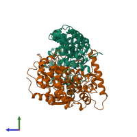 PDB entry 1ft2 coloured by chain, side view.