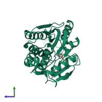 PDB entry 1ft7 coloured by chain, side view.