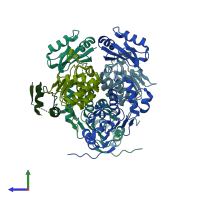 PDB entry 1ft8 coloured by chain, side view.