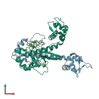 PDB entry 1ft9 coloured by chain, front view.