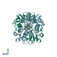 PDB entry 1ftl coloured by chain, side view.