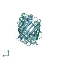 PDB entry 1ftp coloured by chain, side view.