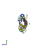 PDB entry 1fu2 coloured by chain, side view.