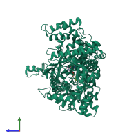 PDB entry 1fu7 coloured by chain, side view.