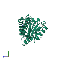 PDB entry 1fua coloured by chain, side view.