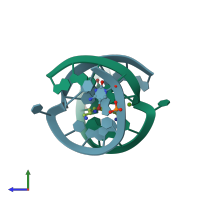 PDB entry 1fuf coloured by chain, side view.