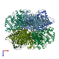 PDB entry 1fui coloured by chain, top view.