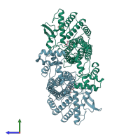 PDB entry 1fuo coloured by chain, side view.