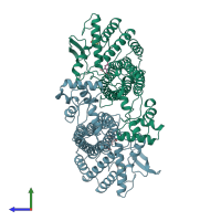 PDB entry 1fup coloured by chain, side view.