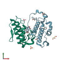 PDB entry 1fv0 coloured by chain, front view.