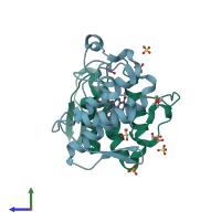 PDB entry 1fv0 coloured by chain, side view.