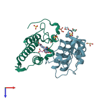 PDB entry 1fv0 coloured by chain, top view.