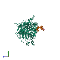 PDB entry 1fv2 coloured by chain, side view.