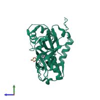 PDB entry 1fvi coloured by chain, side view.