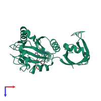 PDB entry 1fvi coloured by chain, top view.