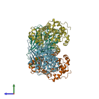 PDB entry 1fvv coloured by chain, side view.