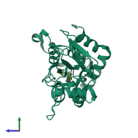 PDB entry 1fw0 coloured by chain, side view.
