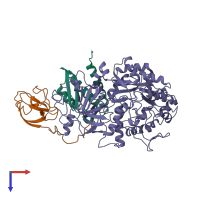 PDB entry 1fwb coloured by chain, top view.