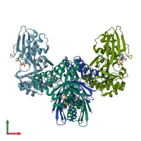 PDB entry 1fwk coloured by chain, front view.