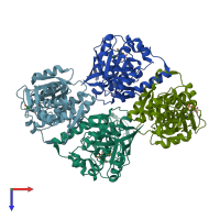 PDB entry 1fwk coloured by chain, top view.