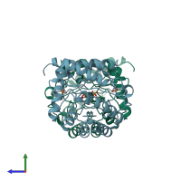 PDB entry 1fwn coloured by chain, side view.