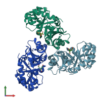 PDB entry 1fwr coloured by chain, front view.