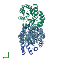 PDB entry 1fwr coloured by chain, side view.