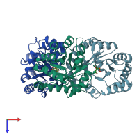 PDB entry 1fwr coloured by chain, top view.