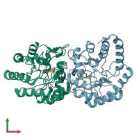 PDB entry 1fwt coloured by chain, front view.