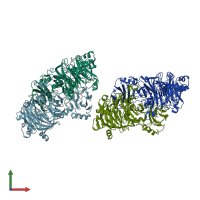 PDB entry 1fwx coloured by chain, front view.