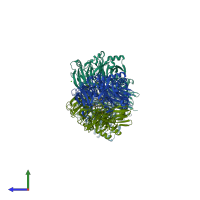 PDB entry 1fwx coloured by chain, side view.