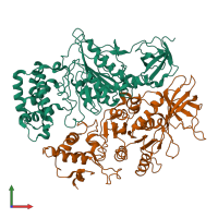 PDB entry 1fx0 coloured by chain, front view.