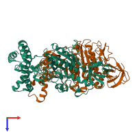 PDB entry 1fx0 coloured by chain, top view.