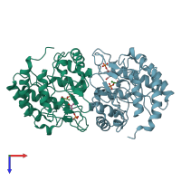 PDB entry 1fxq coloured by chain, top view.