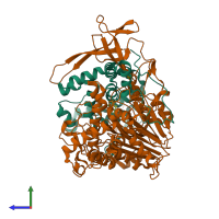 PDB entry 1fxv coloured by chain, side view.