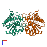 PDB entry 1fxw coloured by chain, top view.