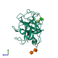 PDB entry 1fy1 coloured by chain, side view.