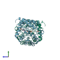 PDB entry 1fy6 coloured by chain, side view.