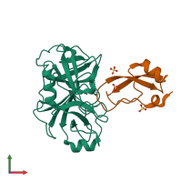 PDB entry 1fy8 coloured by chain, front view.