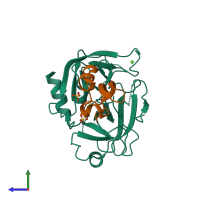 PDB entry 1fy8 coloured by chain, side view.