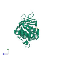PDB entry 1fy9 coloured by chain, side view.