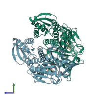 PDB entry 1fyf coloured by chain, side view.