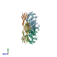 PDB entry 1fyh coloured by chain, side view.