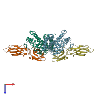 PDB entry 1fyh coloured by chain, top view.